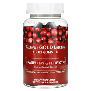 California Gold Nutrition, жевательная добавка с клюквой и пробиотиками, натуральный клюквенный вкус, 90 вегетарианских жевательных таблеток