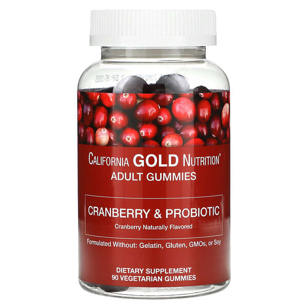 California Gold Nutrition, Cranberry &amp; Probiotic Gummies, Natural Cranberry, 90 Vegetarian Gummies