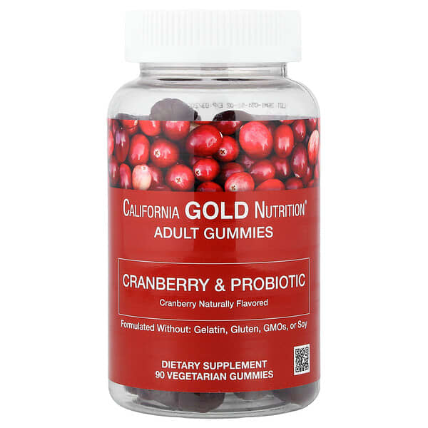 California Gold Nutrition, Cranberry & Probiotic Gummies with Cranberry Concentrate, Fructooligosaccharides and Bacillus coagulans, Natural Cranberry, 90 Vegetarian Gummies — product photo 1