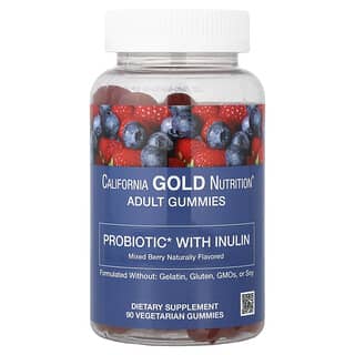 California Gold Nutrition, 이눌린 함유 프로바이오틱, 비타민C, 엽산, 베리 추출 혼합물, 유기농 이눌린 함유, 천연 혼합 베리 맛, 식물성 구미젤리 90개