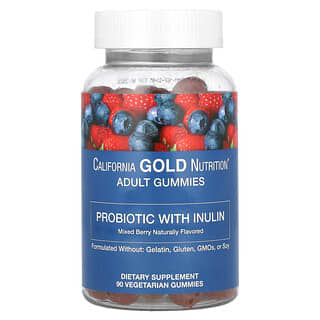 California Gold Nutrition, Gomitas probióticas con inulina, Sabor natural a bayas mixtas, 90 gomitas vegetales