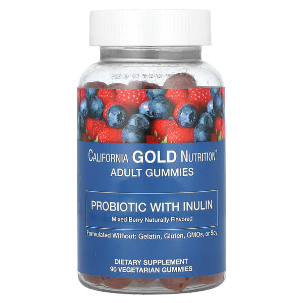 California Gold Nutrition, 益生菌菊粉軟糖，天然混合漿果味，90 粒素食軟糖