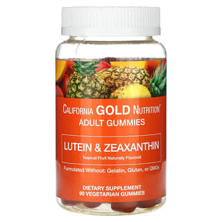California Gold Nutrition, Gomas de Luteína e Zeaxantina, Frutas Tropicais, 90 Gomas Vegetarianas