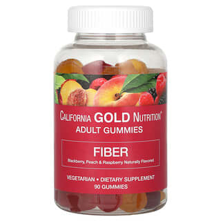 California Gold Nutrition, Gomitas con fibra, Sabor natural a zarzamora, melocotón y frambuesa, 90 gomitas vegetales