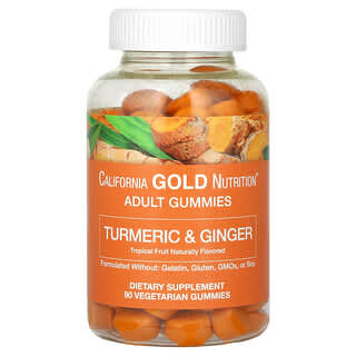 California Gold Nutrition, ジンジャー＆ターメリックグミ、ナチュラル トロピカルフルーツ フレーバー、植物性グミ90粒