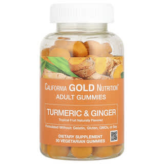 California Gold Nutrition, Turmeric with Ginger Gummies, Natural Tropical Fruit, 90 Vegetarian Gummies