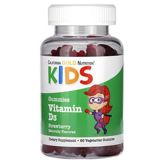 California Gold Nutrition, Vitamina D3 para niños, Sin gelatina, Sabor natural a fresa, 60 gomitas vegetales