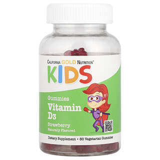 California Gold Nutrition, Vitamine D3 pour enfants, Sans gélatine, Arôme naturel de fraise, 60 gommes végétariennes