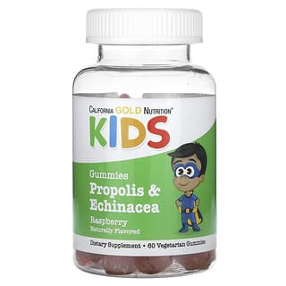 California Gold Nutrition, Propóleo y equinácea para niños, Sin gelatina, Frambuesa natural, 60 gomitas vegetales