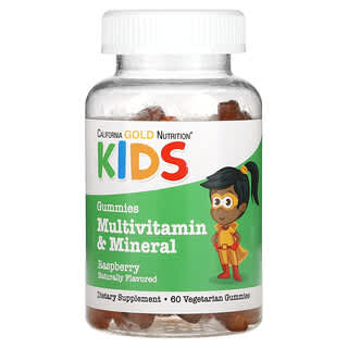 California Gold Nutrition, お子様向けマルチビタミン＆ミネラル、ゼラチン不使用、ナチュラルラズベリー、植物性グミ60粒