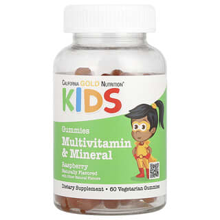 California Gold Nutrition, Multivitamínico e Mineral para Crianças, Sem Gelatina, Sabor Natural de Framboesa, 60 Gomas Vegetarianas