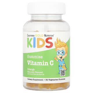 California Gold Nutrition, Vitamina C para niños, Sin gelatina, Sabor natural a naranja, 60 gomitas vegetales