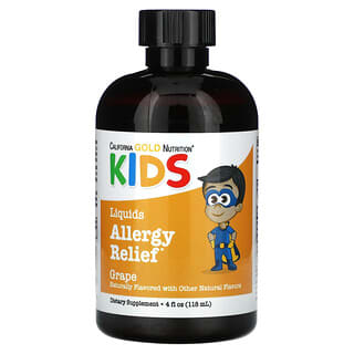 California Gold Nutrition, Mistura Líquida Infantil para Alívio de Alergias, Sem Álcool, Sabor Uva, 118 ml (4 fl oz)