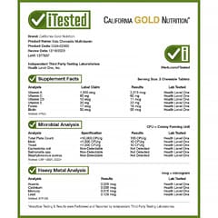 California Gold Nutrition, Suplemento multivitamínico masticable para niños, Sabores frutales surtidos, 180 comprimidos vegetales