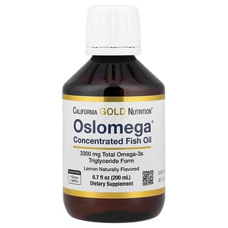 California Gold Nutrition, Aceite de pescado noruego con omega-3 de concentración extra Oslomega®, Sabor natural a limón, 200 ml (6,7 oz. líq.)