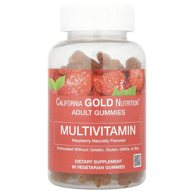 California Gold Nutrition, Adult Multivitamin Gummies, Natural Raspberry, 90 Vegetarian Gummies