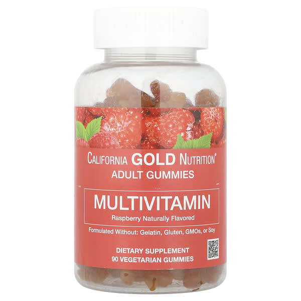 California Gold Nutrition, 成年人多維生素軟糖,天然樹莓味,90 粒素食軟糖