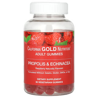 California Gold Nutrition, Жевательные таблетки с прополисом и эхинацеей, натуральная малина, 90 вегетарианских жевательных таблеток