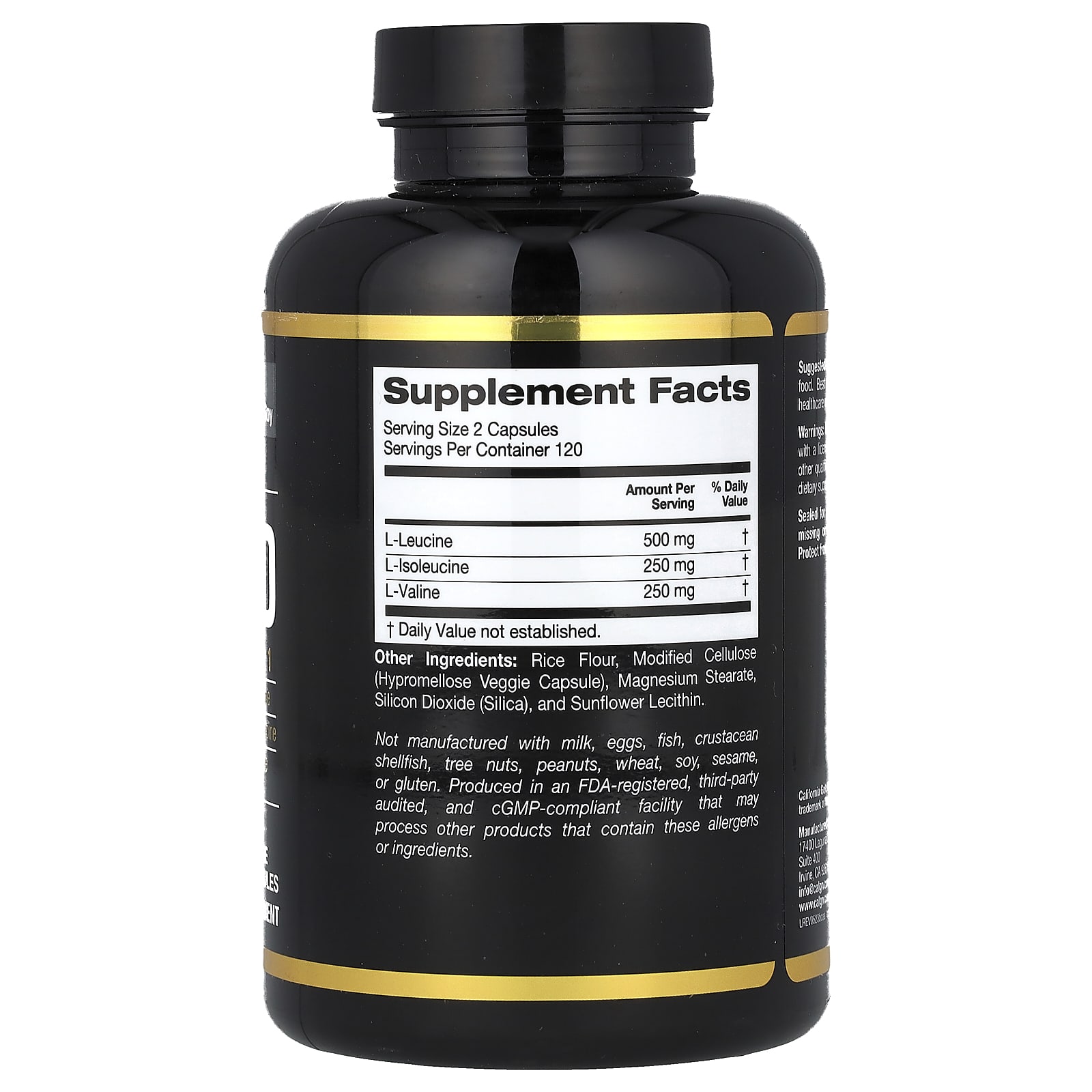 California Gold Nutrition, 스포츠, 미분화 BCAA, 분지사슬아미노산, 500mg, 베지 캡슐 240정