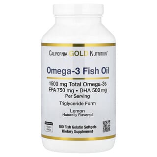 California Gold Nutrition (캘리포니아골드뉴트리션), 노르웨이산 오메가3 피쉬 오일, EPA/DHA 함유, 천연 레몬 맛, 소프트젤 180정