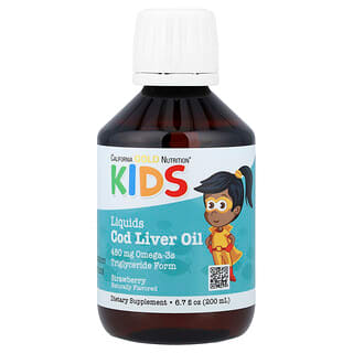 California Gold Nutrition, Aceite de hígado de bacalao noruego para niños, Sabor natural a fresa, 200 ml (6,7 oz. líq.)