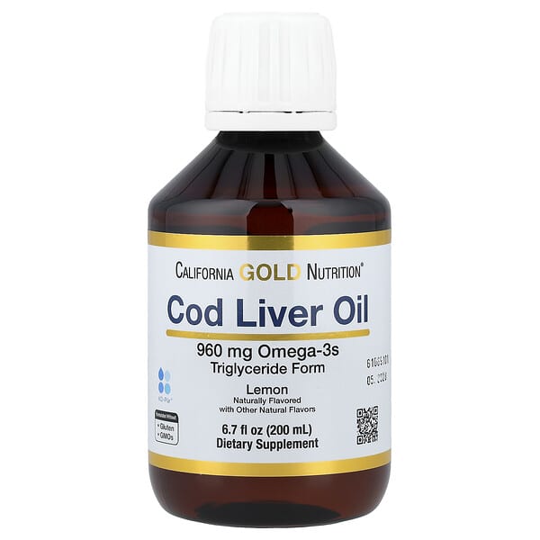California Gold Nutrition, 含 Omega-3 脂肪酸、EPA、DHA 和維生素 A 和 D 的鱈魚肝油，挪威，甘油三酯形式，天然檸檬味，6.7 液量盎司（200 毫升）