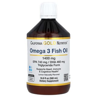 California Gold Nutrition, Aceite de pescado con omega-3, Triglicéridos de origen noruego, Sabor natural a limón, 500 ml (16,9 oz. líq.)