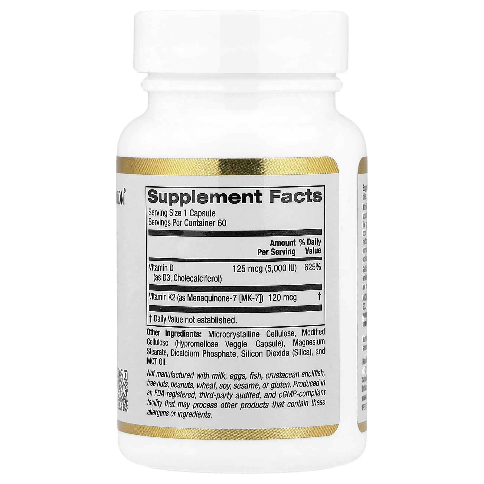 California Gold Nutrition, 維他命 D3 + K2（MK-7）素食膠囊，60 粒