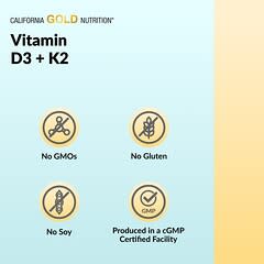 California Gold Nutrition, Vitamin D3 + K2 as MK-7, 60 Veggie Capsules — foto 6