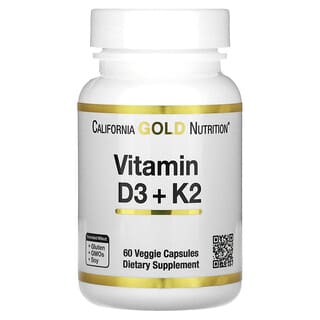 California Gold Nutrition, Vitaminas D3 y K2, 60 cápsulas vegetales