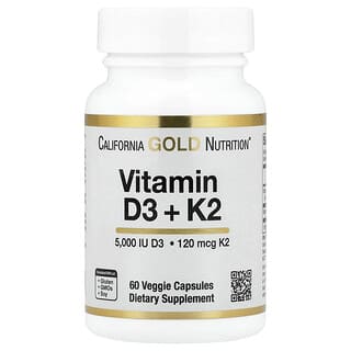 California Gold Nutrition, Vitaminas D3 y K2, 60 cápsulas vegetales