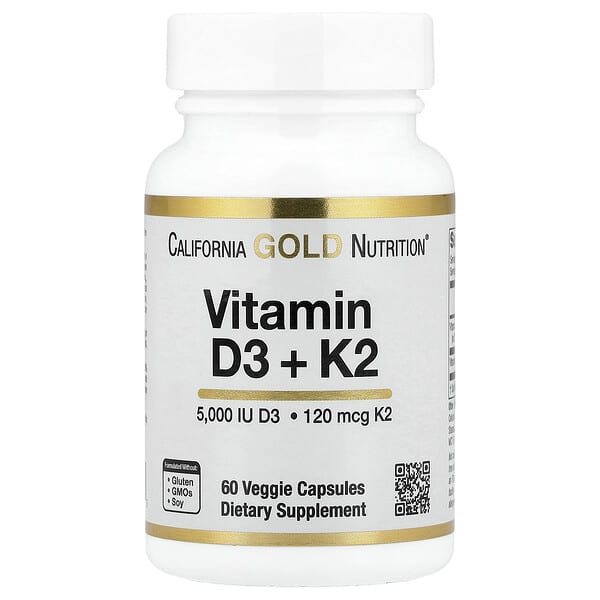 California Gold Nutrition, Vitamin D3 + K2 as MK-7, 60 Veggie Capsules