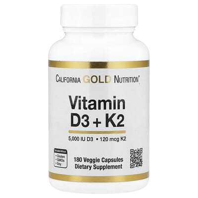 CaliforniaGoldNutrition,VitaminD3+K2asMK-7,180VeggieCapsules