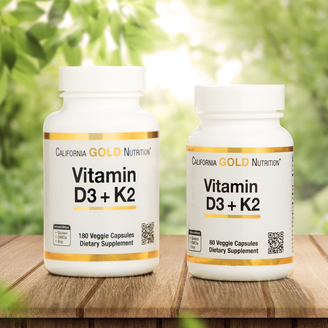 California Gold Nutrition, Vitamin D3 + K2, 180 Veggie Capsules