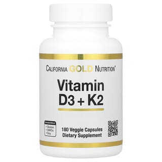 California Gold Nutrition, Vitamines D3 + K2, 180 capsules végétales