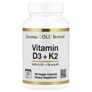 California Gold Nutrition, 维生素 D3 + K2（MK-7）素食胶囊，180 粒