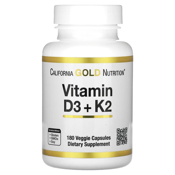 California Gold Nutrition, 維生素 D3 + K2，180 粒素食膠囊