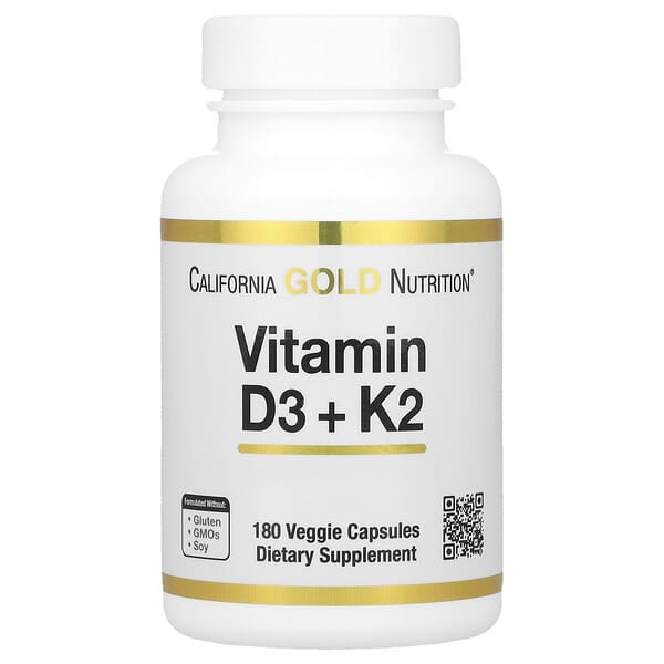 California Gold Nutrition, 維生素 D3 + K2（MK-7）素食膠囊，180 粒