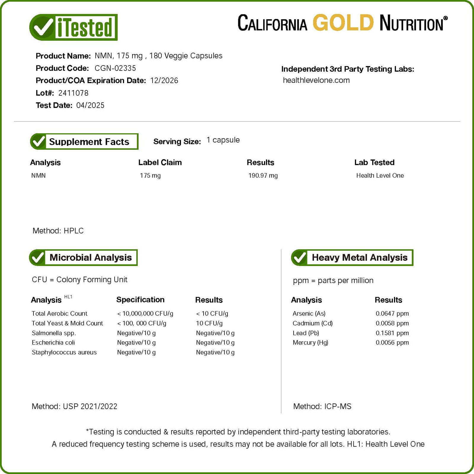 California Gold Nutrition, NMN,175 毫克,180 粒素食膠囊