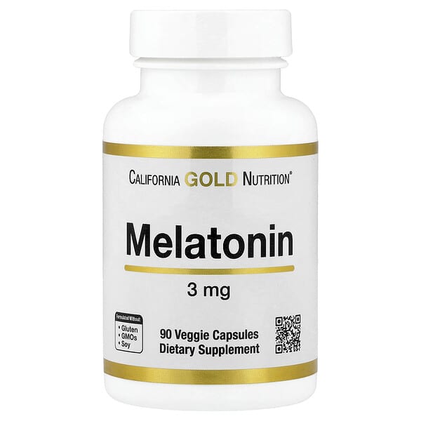 California Gold Nutrition, 멜라토닌, 3mg, 베지 캡슐 90정