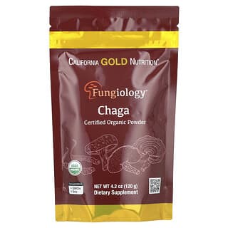 California Gold Nutrition, Fungiology®, Chaga Orgânico Certificado em Pó, 120 g (4,2 oz)