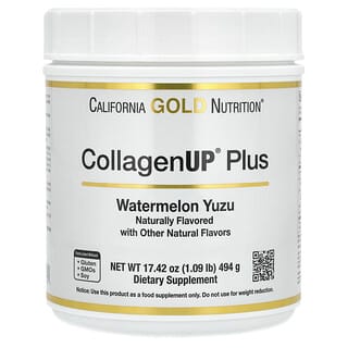 California Gold Nutrition, CollagenUP Plus, Hydrolyzed Marine Collagen Peptides with Fiber and Essential Amino Acids, hydrolysierte Meereskollagenpeptide mit Ballaststoffen und essenziellen Aminosäuren, Wassermelone-Yuzu, 494 g (1,09 oz.)