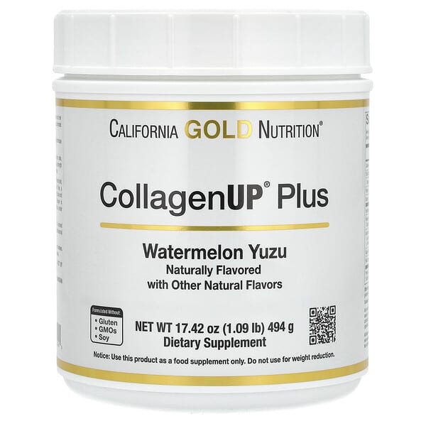 كاليفورنيا غولد نيوتريشن‏, CollagenUp Plus ، ببتيدات الكولاجين البحري المتحللة مع الألياف والأحماض الأمينية الأساسية ، يوزو البطيخ ، 1.09 رطل (494 جم)