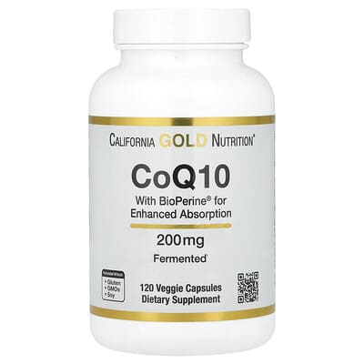 California Gold Nutrition, Coenzyme Q10 Veggie Capsules with Bioperine® and Black Pepper Extract for Enhanced Bioavailability, 200 mg, 120 Capsules
