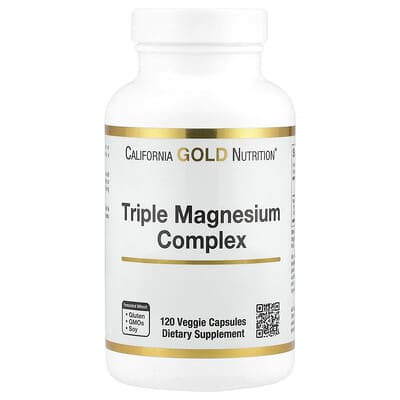 California Gold Nutrition, Triple Magnesium Complex, Malate, Citrate & Bisglycinate Chelate, 120 Veggie Capsules (105 mg per Capsule)