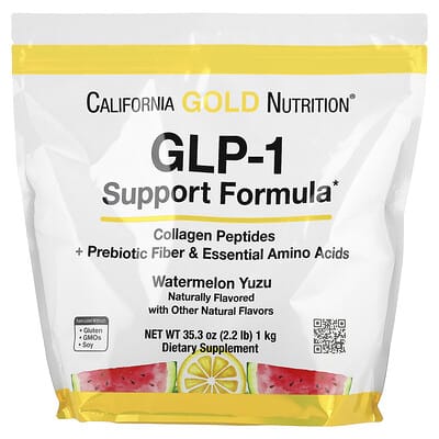 California Gold Nutrition, GLP-1 Support Formula with Hydrolyzed Marine Collagen Peptides, Prebiotic Anti-Digestive Fiber Blend, and Leucine-Rich Essential Amino Acid Blend, Unflavored, 2.2 lbs (1 kg)