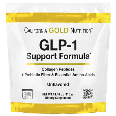 California Gold Nutrition, GLP-1 Support Formula with Collagen Peptides, Prebiotic Fibre & Essential Amino Acids, Unflavoured, 410 g (14.46 oz)