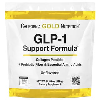 California Gold Nutrition, GLP-1 Support Formula with Hydrolyzed Marine Collagen Peptides, Prebiotic Digestive Resistant Fiber Blend, and Leucine Enriched Essential Amino Acids Blend, Unflavored, 14.46 oz (410 g)