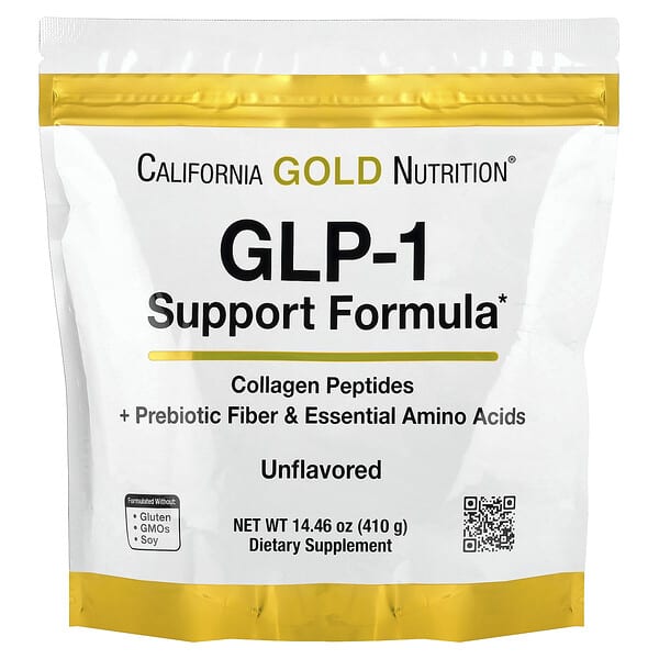 California Gold Nutrition, GLP-1 支援配方，含水解海洋膠原蛋白肽、益生元抗消化纖維混合物和富含亮氨酸的必需氨基酸混合物，原味，14.46 盎司（410 克）