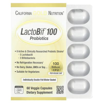 Norland California Gold Nutrition, LactoBif® 100 Probiotics, 100 Billion CFU, 60 Veggie Capsules supplement Uganda UGX 10000